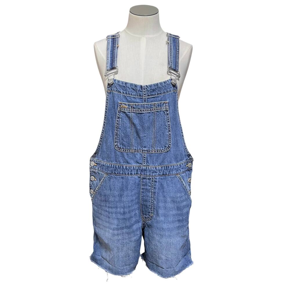 Gap Womens Denim Jean Bib Raw Hem Cut Off Overall Shorts Shortalls Sz S